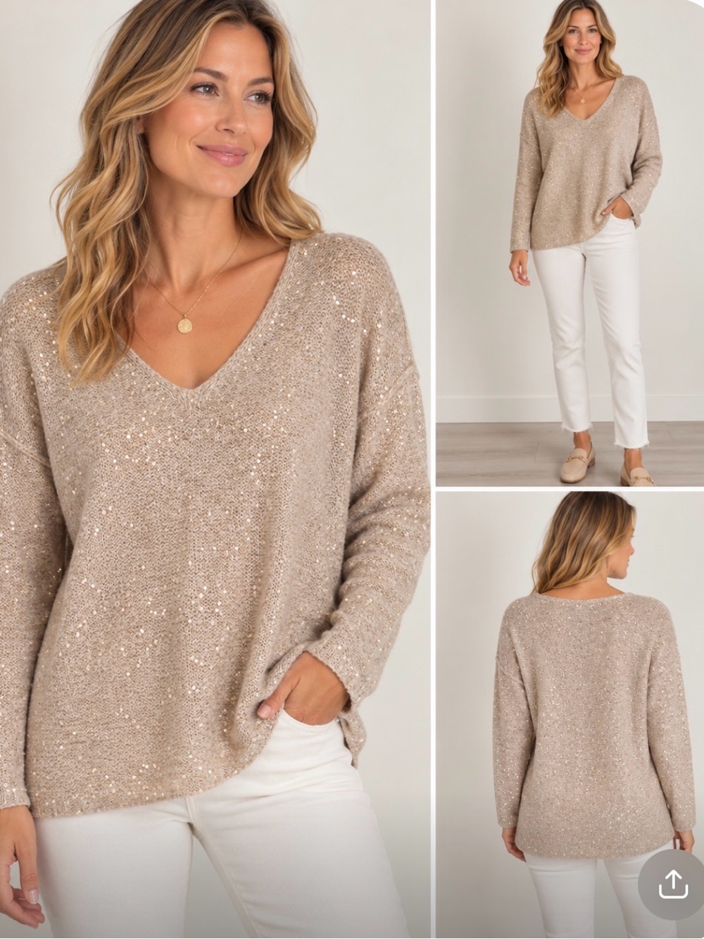 Garnet Hill Cream Sweater- with sequins-worn once- size Medium